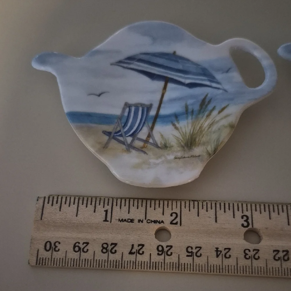 Pair Of Melamine Made In Italy Tea Bag/Spoon Holders Beach Theme